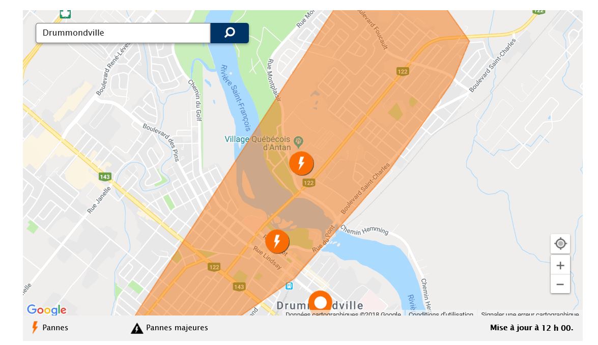 Plus de 3000 clients privés d’électricité à Drummondville
