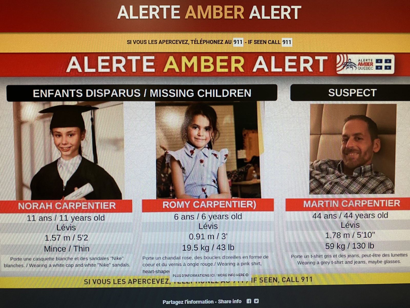 Une Alerte Amber en vigueur au Québec