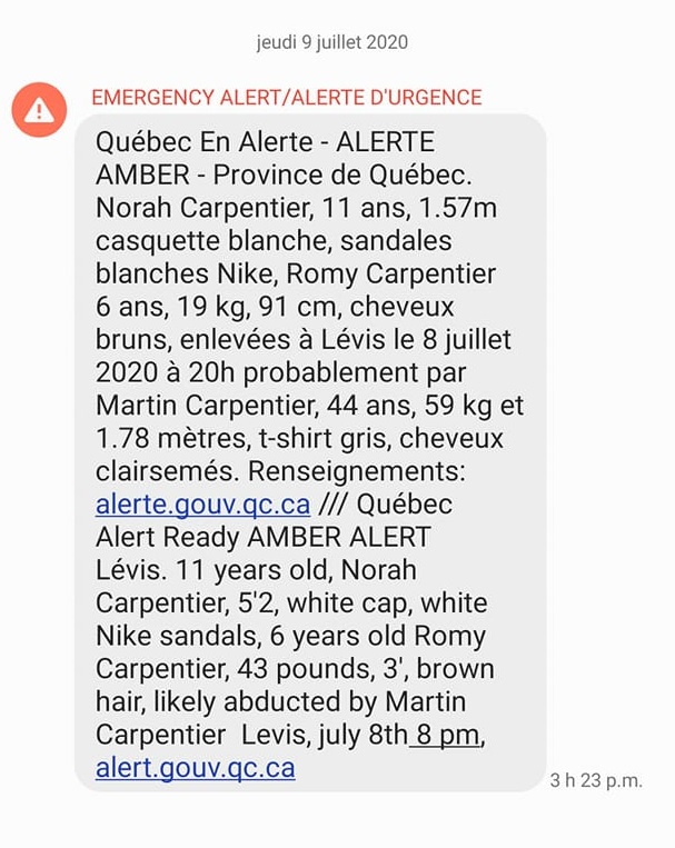 Une Alerte Amber En Vigueur Au Quebec L Express