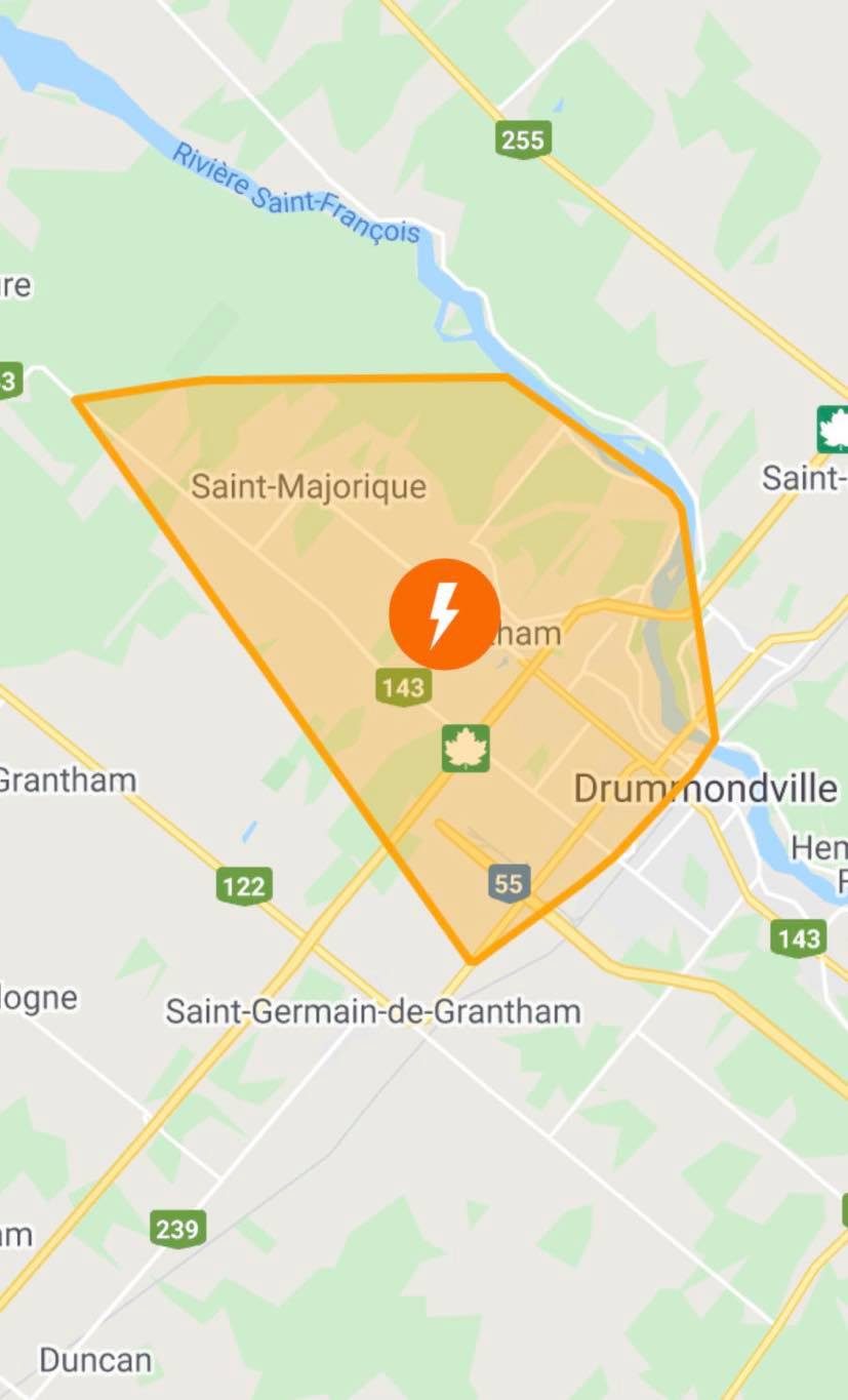 Drummondville et Saint-Majorique affectés par une panne de courant