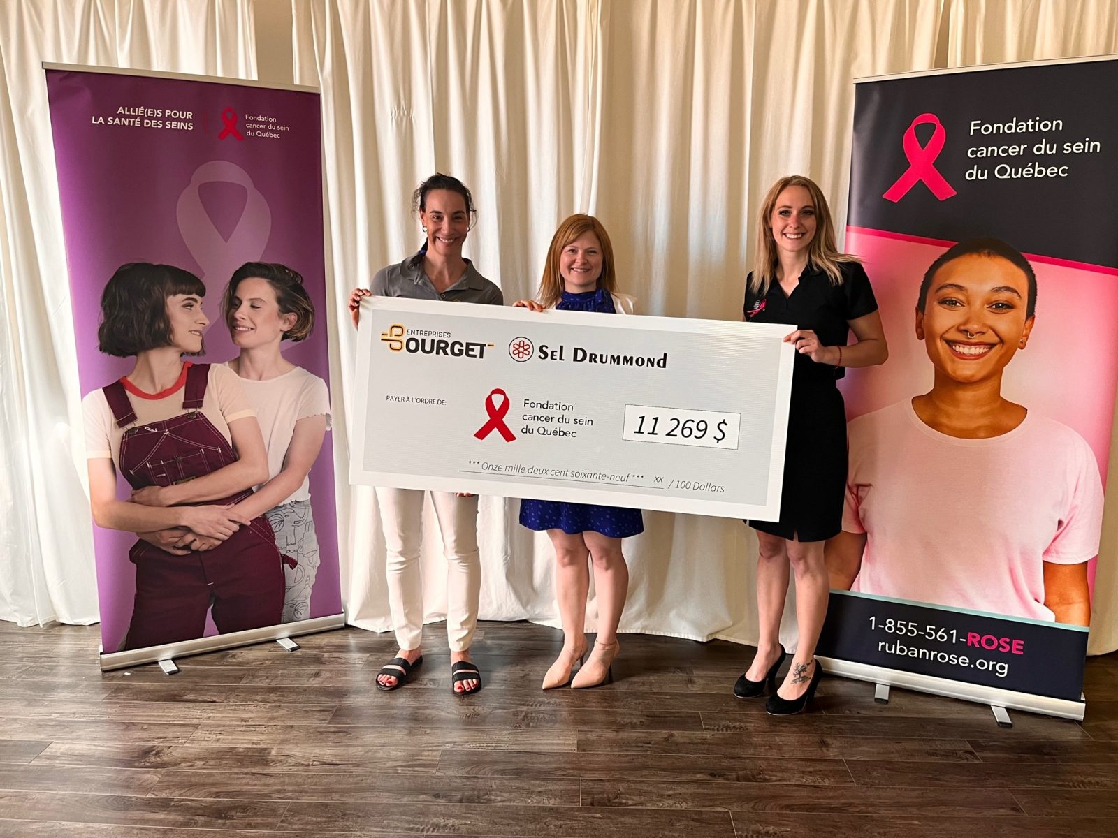 Sel Drummond et Les Entreprises Bourget remettent 11 200 $ à la Fondation cancer du sein du Québec