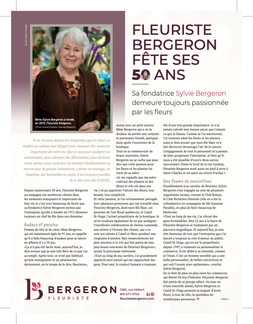 Fleuriste Bergeron fête ses 50 ans !